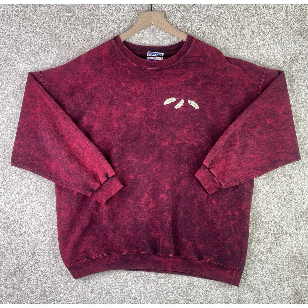 Hanes Sweatshirt Mens 2XL Red Acid Wash Stone Aged Rockwear Feather Vintage 90s